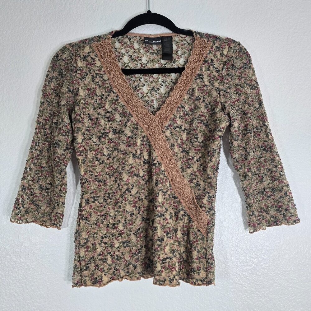 Bisou Bisou Bohbot Lace Blouse Top Women Medium Floral Brown Vtg 90s Y2K Phoebe